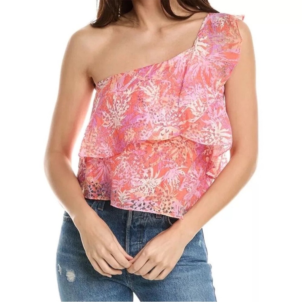 Ramy Brook Aya Guava one-shoulder top